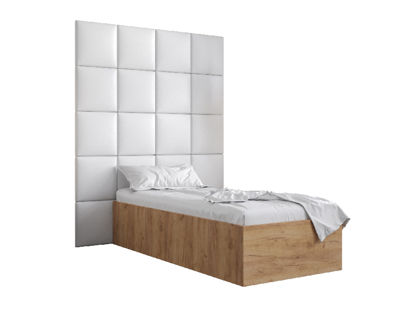 Jednolôžková posteľ s čalúneným čelom 90 cm Brittany 3 (dub craft zlatý + biela) (s roštom)