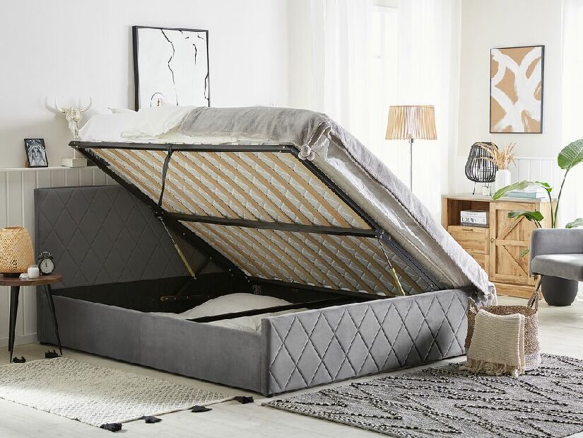 Manželská posteľ 180 cm ROFARIO (sivá) (zamat) (s roštom a úl. priestorom)