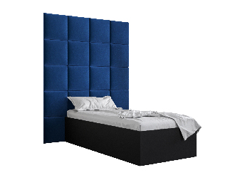 Jednolôžková posteľ s čalúneným čelom 90 cm Brittany 3 (čierna matná + modrá) (s roštom)