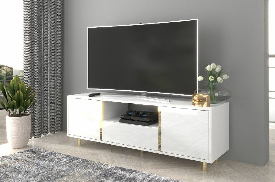 TV stolík/skrinka Naturlig Carra (vysoký lesk biely)