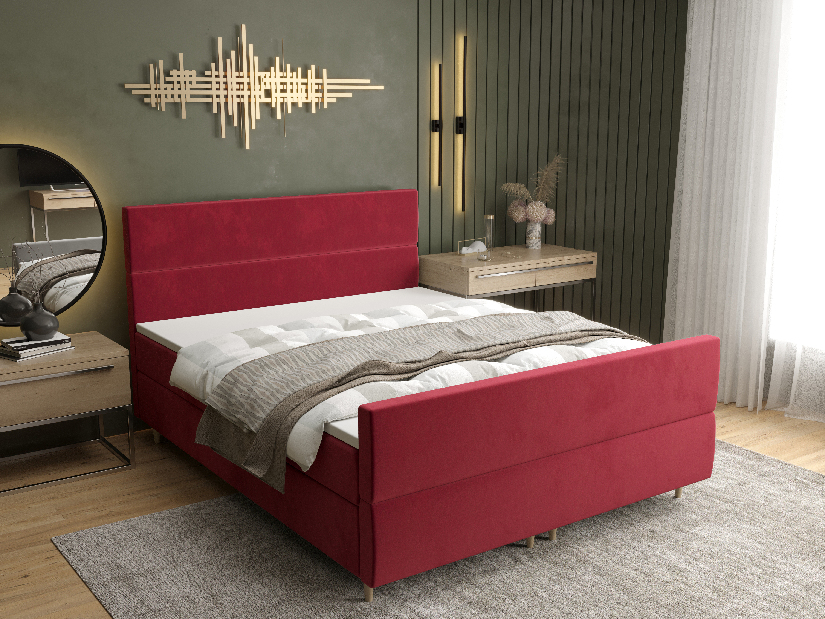 Manželská posteľ Boxspring 140 cm Flu Plus Comfort (bordová) (s matracom a úložným priestorom)