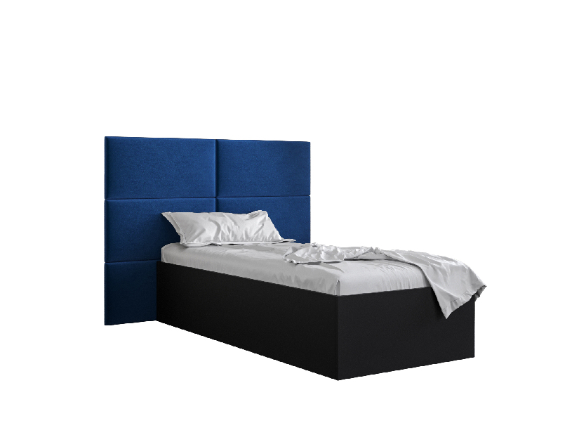 Jednolôžková posteľ s čalúneným čelom 90 cm Brittany 2 (čierna matná + modrá) (s roštom)