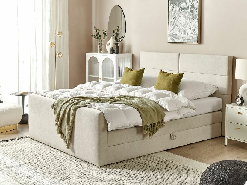 Manželská posteľ 180 cm Aoyun (béžová) (s roštom a matracom) (s úl. priestorom)