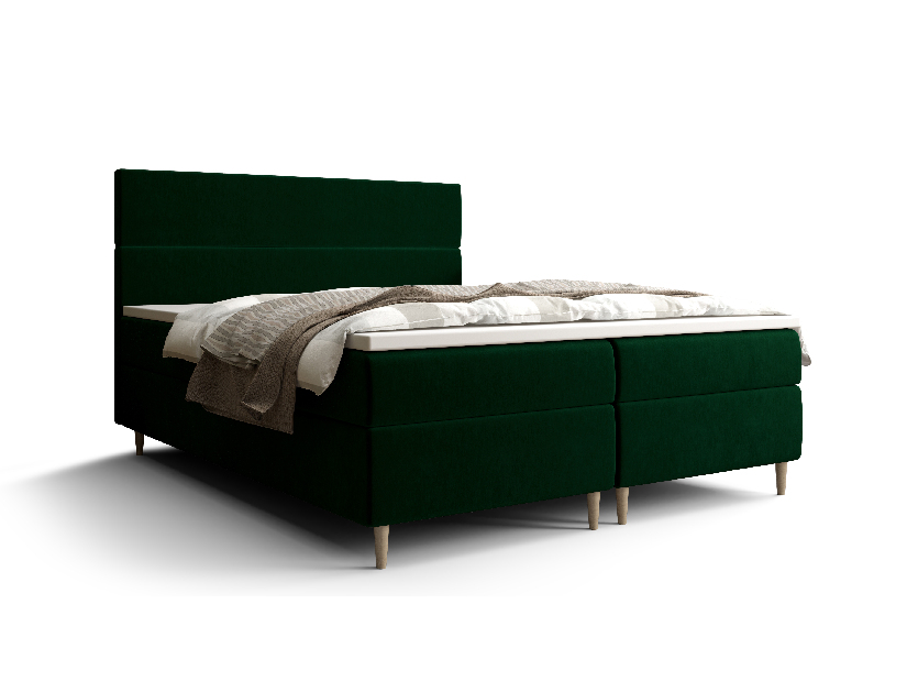 Manželská posteľ Boxspring 180 cm Flu Comfort (tmavozelená) (s matracom a úložným priestorom)