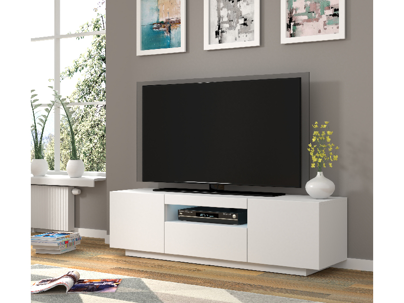 TV stolík/skrinka Aurinko 150 (matná biela) (s osvetlením)