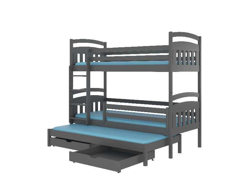 Poschodová detská posteľ 200x90 cm Aladar (s roštom a matracom) (grafit)