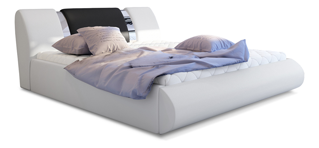 Manželská posteľ 160 cm Fabio (biela + čierna) (s roštom a úl. priestorom)