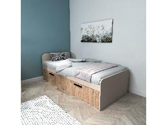 Jednolôžková posteľ 90 cm Levipo 2 (borovica atlantická + béžová) (s roštom)