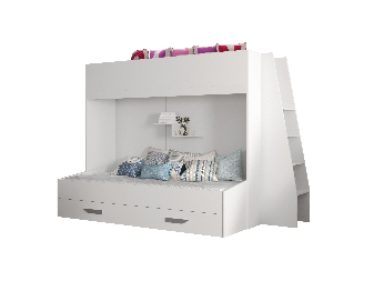 Detská kombinovaná posteľ 90 cm Puro 17 (matná biela + biely lesk + sivé úchytky)