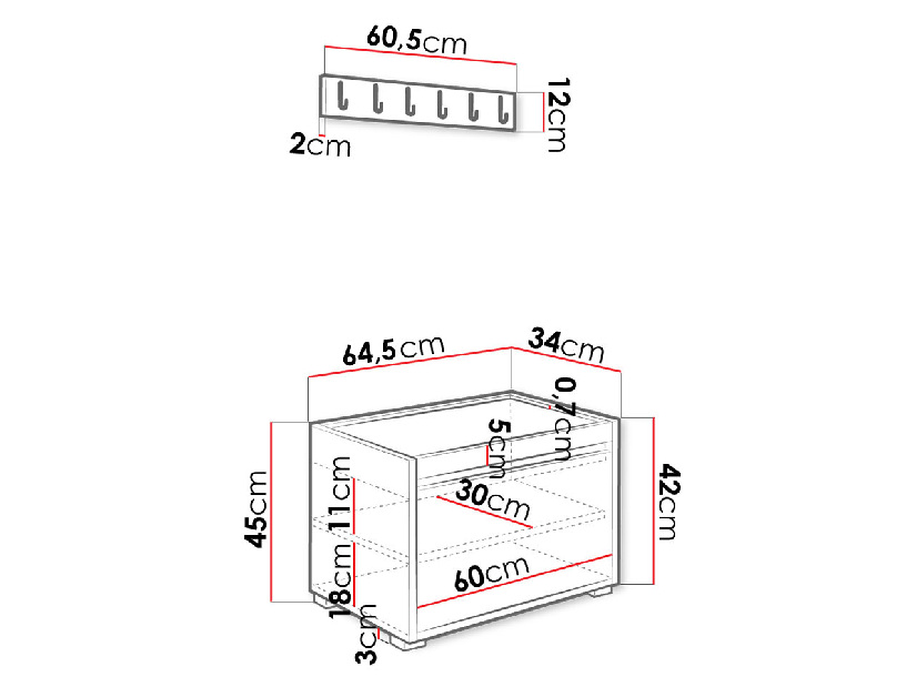 Nábytok do predsiene Kendora 60 + 2 kusy čalúnených nástenných panelov Pag 30x30 (biela) (Manila 23)