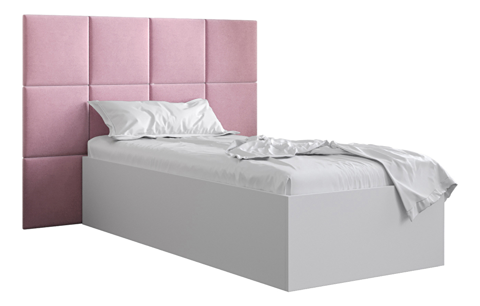 Jednolôžková posteľ s čalúneným čelom 90 cm Brittany 4 (biela matná + ružová) (s roštom)