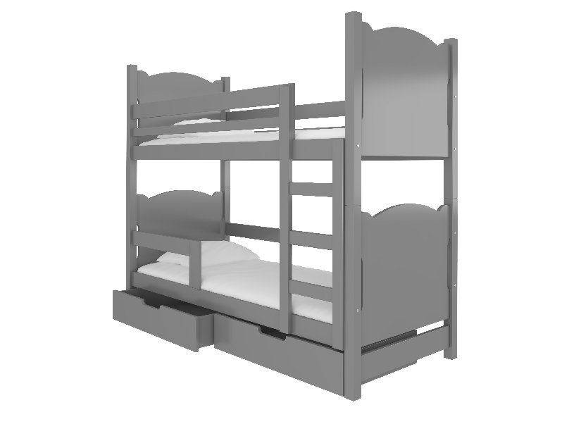 Poschodová detská posteľ 180x75 cm Marryann (s roštom a matracom) (sivá)