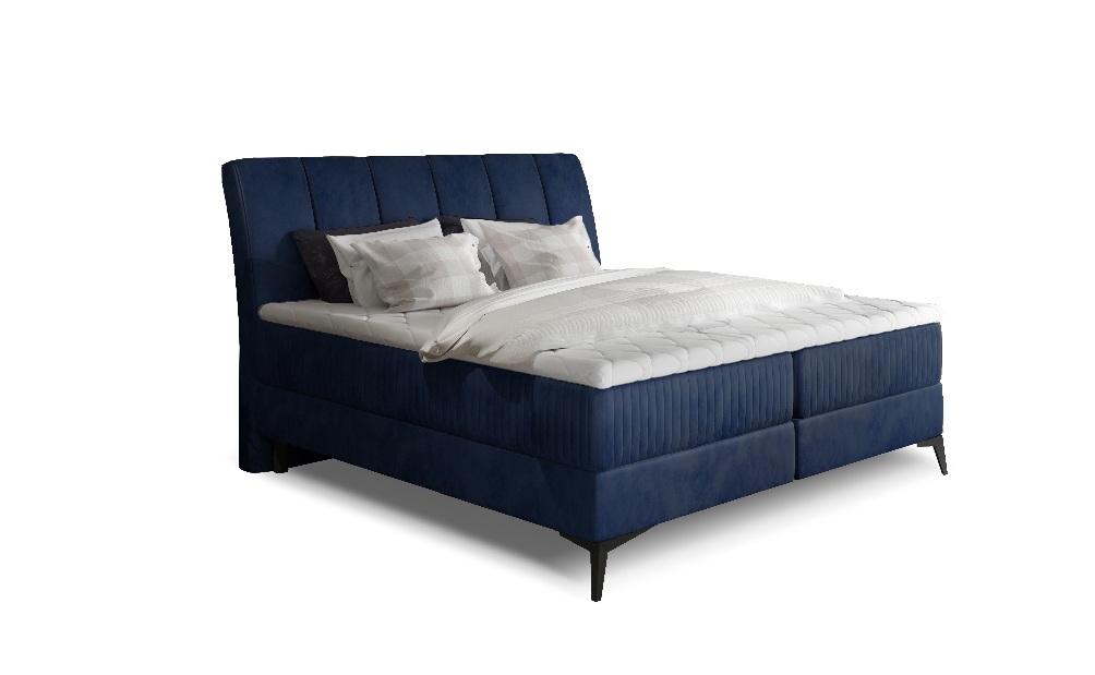 Kontinentálna posteľ 160 cm Alberto (tmavomodrá) (s matracmi)