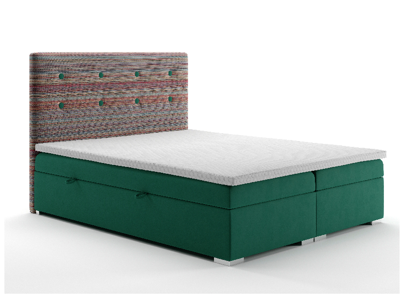 Kontinentálna posteľ 140 cm Rinoletto (tmavozelená + viacfarebné) (s úložným priestorom)