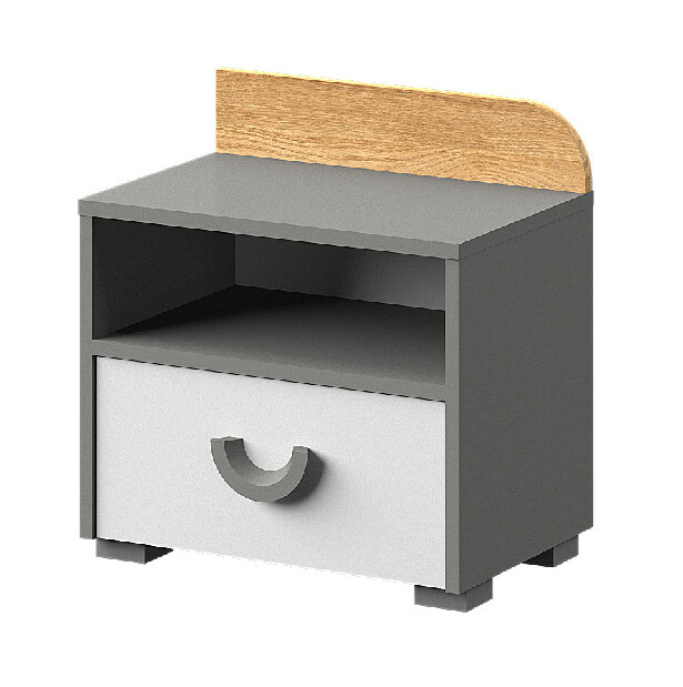 Nočný stolík typ CA12 Caryl (svetlý grafit + leskla biela + dub nash)