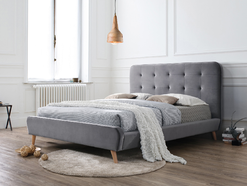 Manželská posteľ 160 cm Tiffany Velvet (sivá) (s roštom)