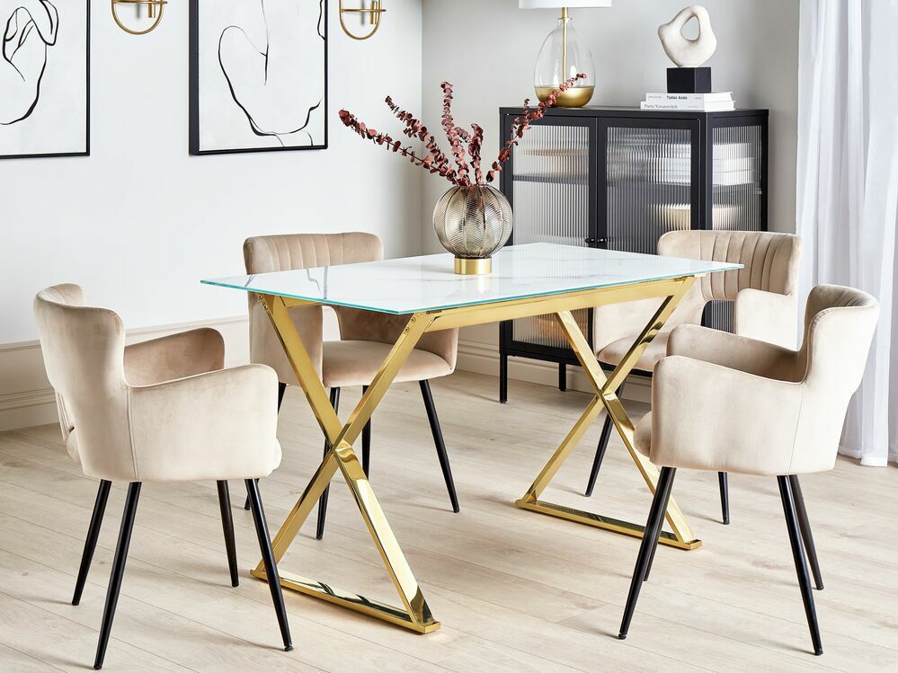 Jedálenský stôl Ariane (biela + zlatá) (pre 4 osoby)