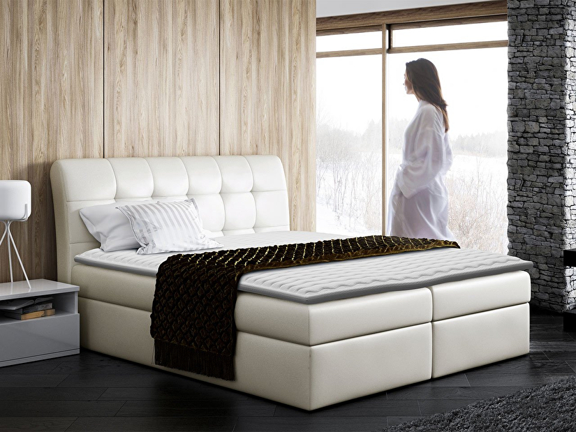 Manželská posteľ 200 cm Mirjan Lima (krémová ) (s roštom, matracom a úl. priestorom)