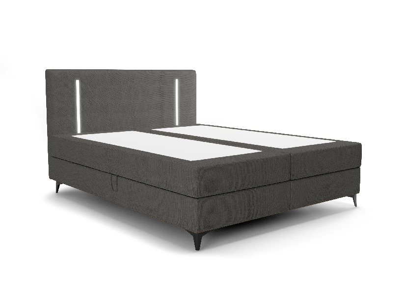 Manželská posteľ 140 cm Ortega Comfort (tmavosivá) (s roštom a matracom, s úl. priestorom) (s LED osvetlením)