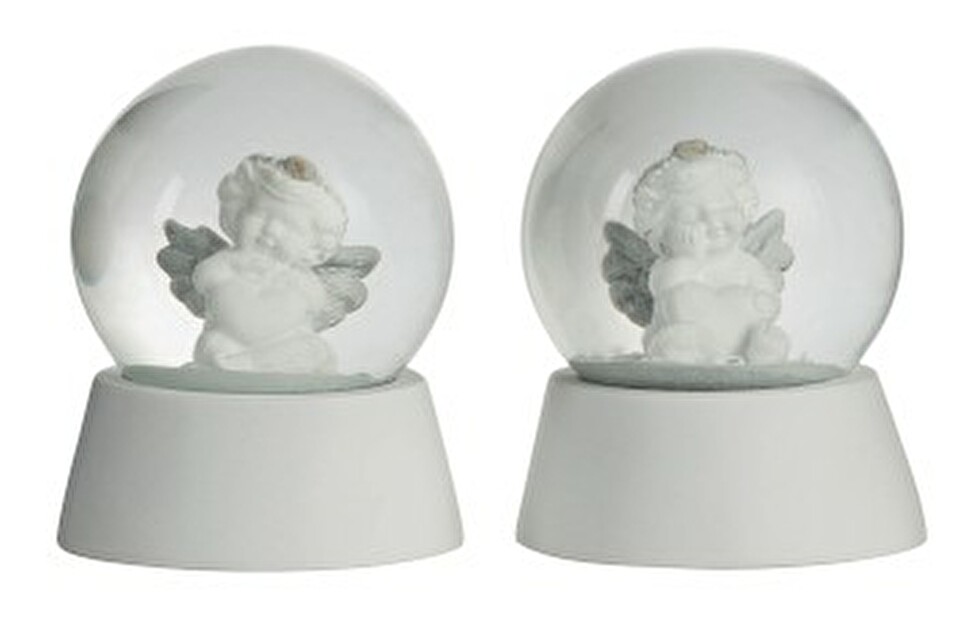 Figurína Jolipa Snehová guľa (7x7x9cm) (Biela + Strieborná) (2ks)