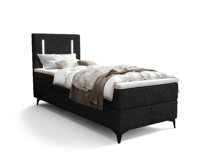 Jednolôžková posteľ 80 cm Ortega Bonell (čierna) (s roštom, s úl. priestorom) (s LED osvetlením)