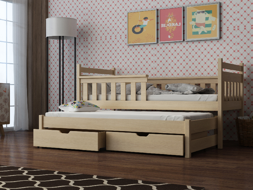 Detská posteľ 90 x 200 cm DORIA (s roštom a úl. priestorom) (borovica)