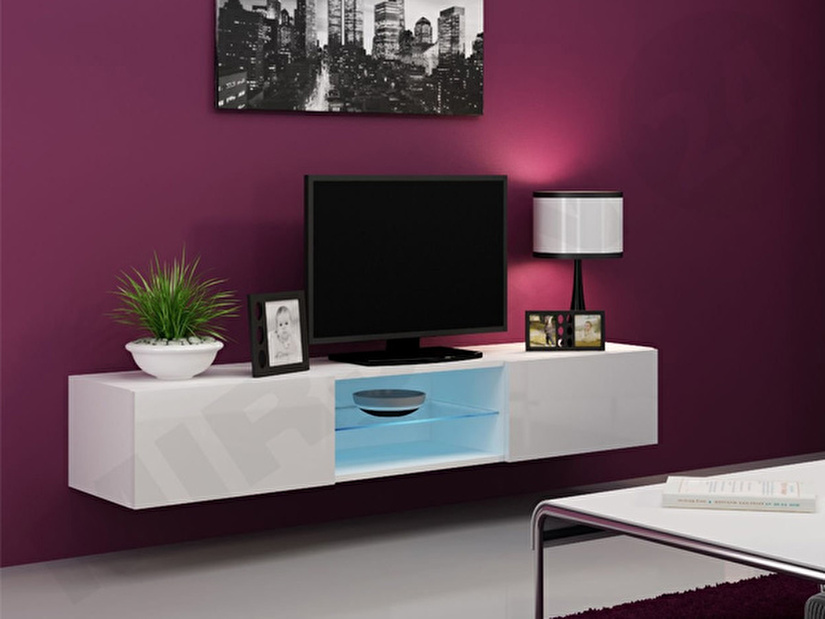 TV stolík Zigo 180 so sklom (biela + biely lesk) *výpredaj
