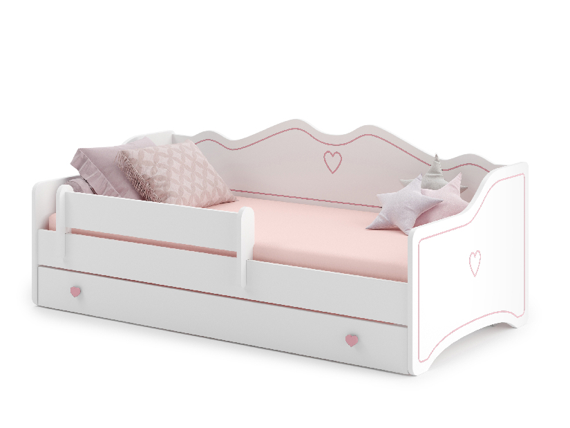 Detská posteľ 160x80 cm Ester I (s roštom a matracom) (biela + ružová + vzor)