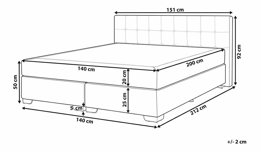 Manželská posteľ Boxspring 140 cm ADIR (s matracom) (sivá)