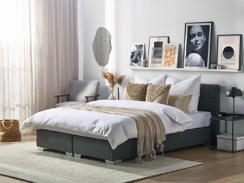 Manželská posteľ Boxspring 180 cm ADIR (s matracmi) (sivá)