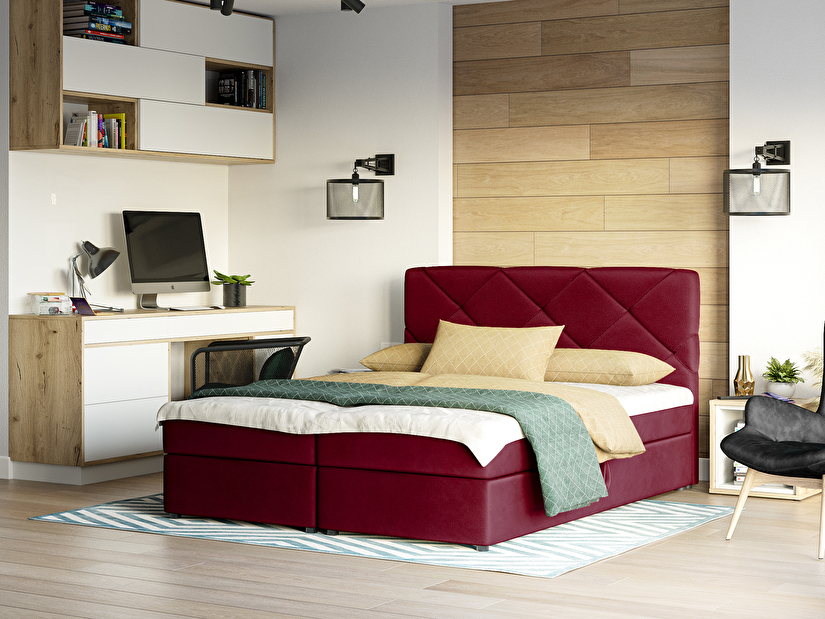 Manželská posteľ Boxspring 140x200 cm Karum Comfort (bordová) (s roštom a matracom)