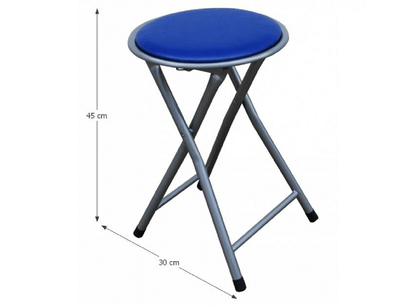 Skladací taburet/stolička Ivola (modrá ekokoža + sivá) 