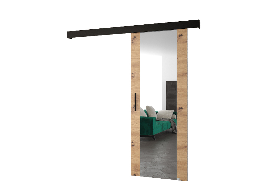 Posuvné dvere 90 cm Sharlene II (dub artisan + čierna matná + čierna) (so zrkadlom)