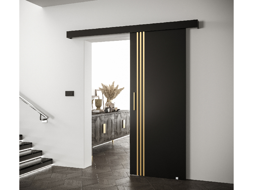 Posuvné dvere 90 cm Sharlene VI (čierna matná + čierna matná + zlatá)