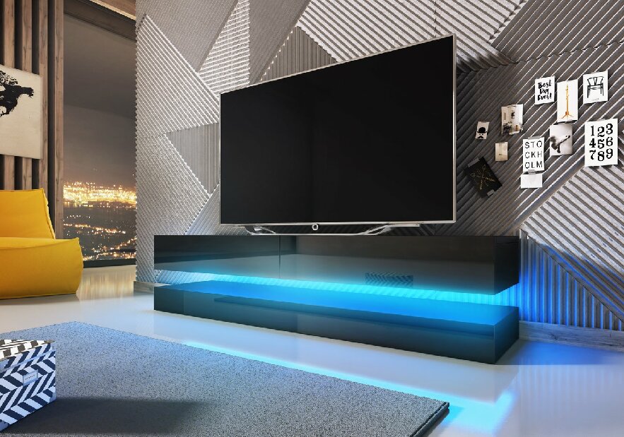 TV stolík Felisa (čierny lesk + čierna matná) (s modrým osvetlením) *výpredaj