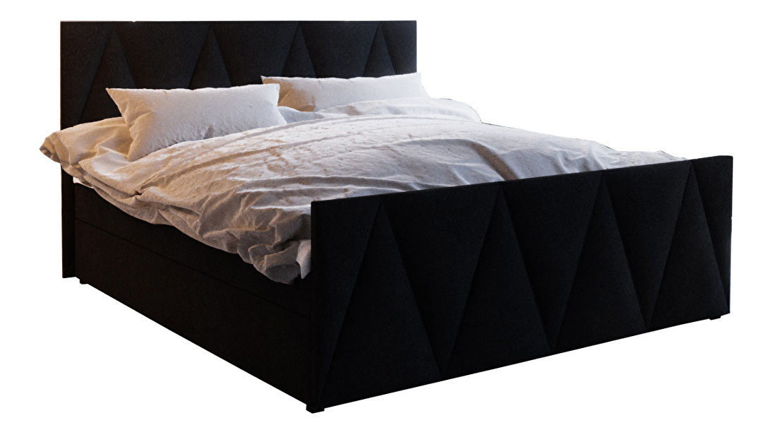Manželská posteľ Boxspring 160 cm Milagros Comfort 3 (čierna) (s matracom a úložným priestorom)