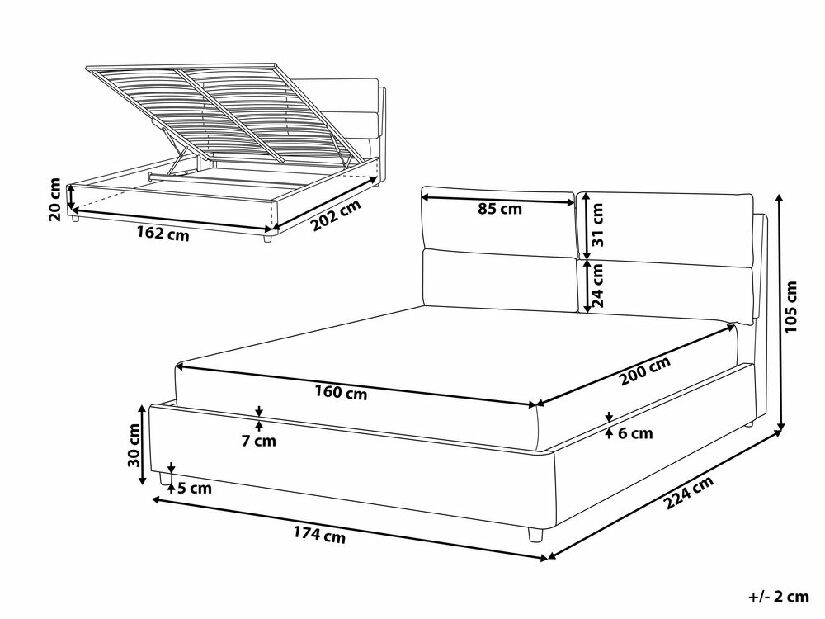 Manželská posteľ 160 cm Batil (béžová) (s roštom) (s úl. priestorom)