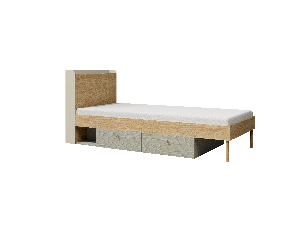 Jednolôžková posteľ 90x200 cm Yoda 13 (svetlobéžová + dub olejovaný + eukalyptus) (L)
