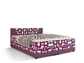 Manželská posteľ  Boxspring 160 cm Linda (vzor + fialová) (s matracom a úložným priestorom)