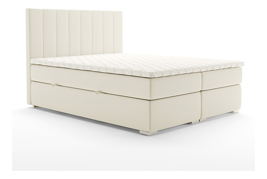 Manželská posteľ Boxspring 160 cm Pugno (smotanová) (s úložným priestorom)