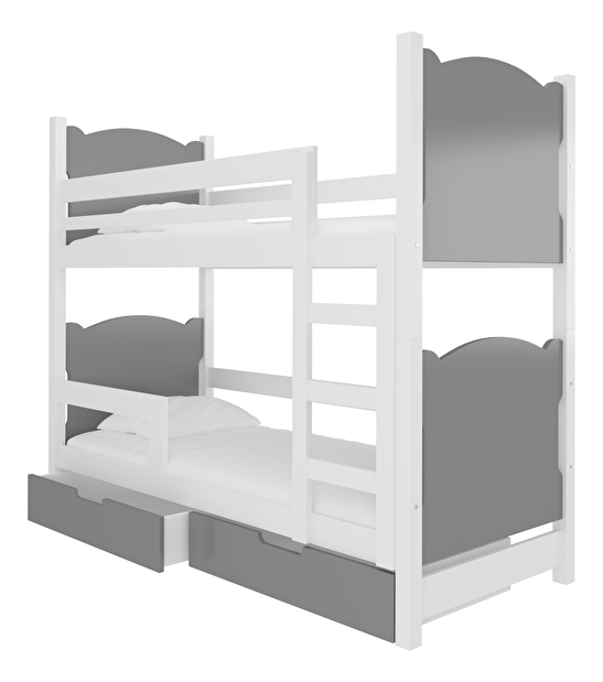 Poschodová detská posteľ 180x75 cm Marryann (s roštom a matracom) (biela + sivá)
