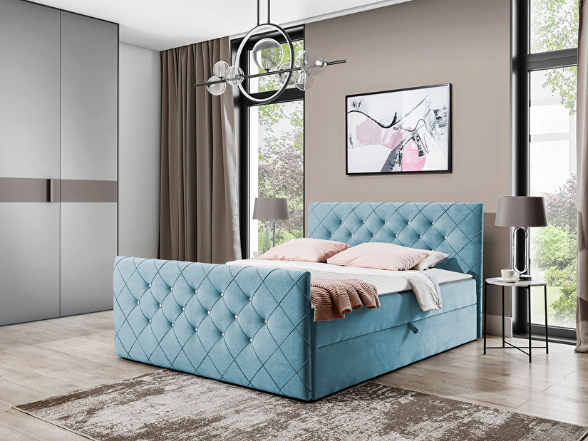 Manželská posteľ 200 cm Dory (modrá ) (s roštom, matracom a úl. priestorom)