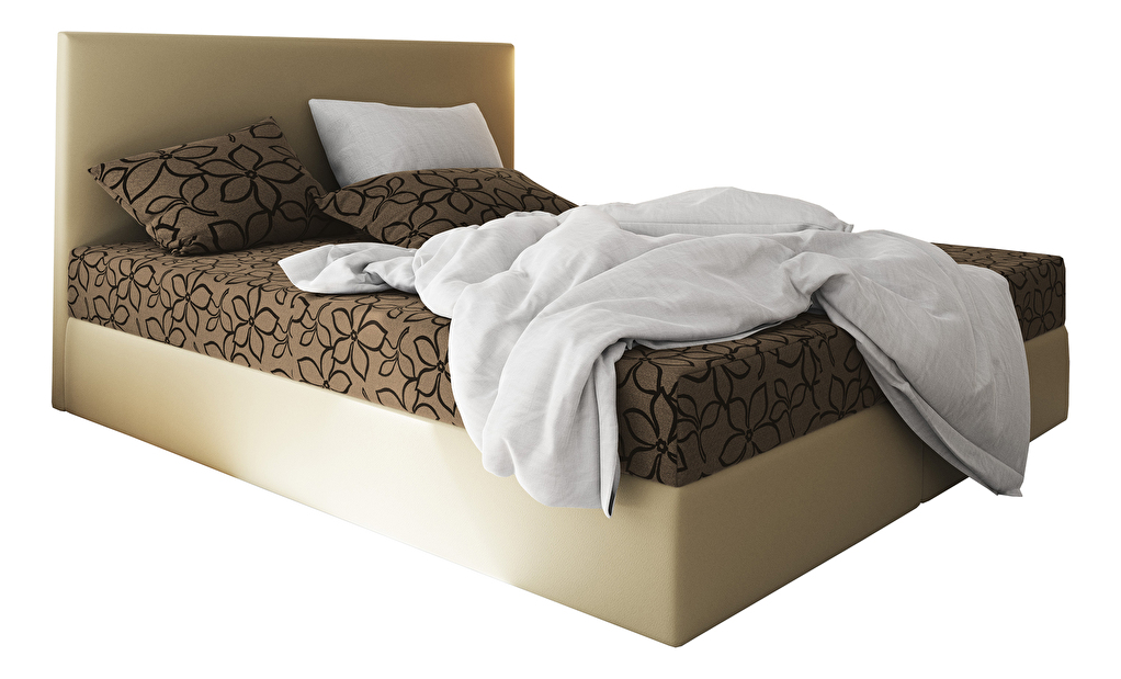 Manželská posteľ Boxspring 160 cm Lilac Comfort (vzor + béžová) (s matracom a úložným priestorom)