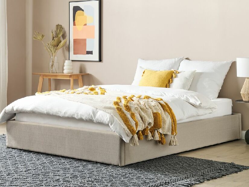 Manželská posteľ 160 cm DIJON (s roštom a úl. priestorom) (béžová)