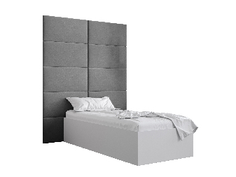 Jednolôžková posteľ s čalúneným čelom 90 cm Brittany 1 (biela matná + sivá) (s roštom)