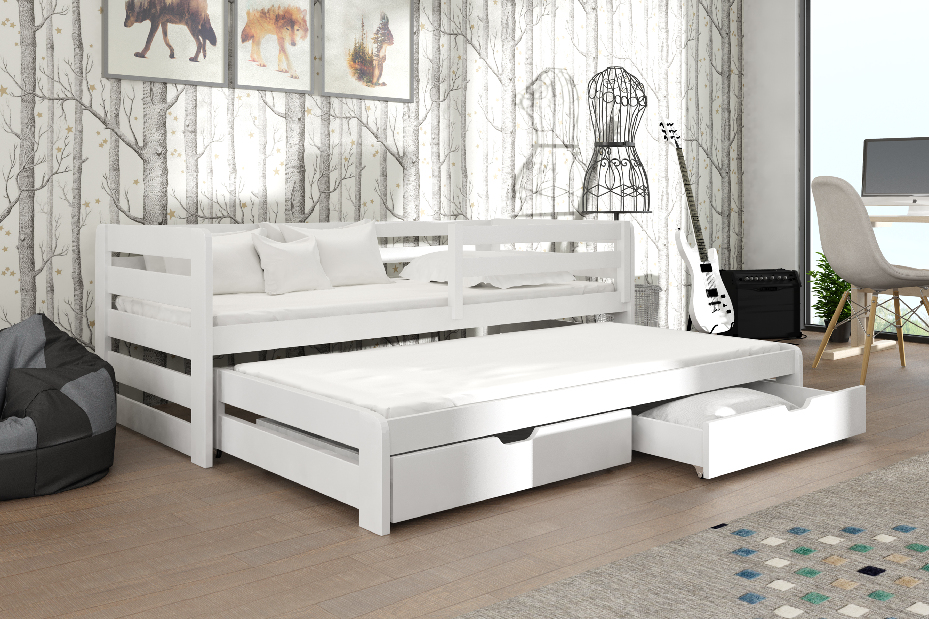 Detská posteľ 90 x 190 cm SIMO (s roštom a úl. priestorom) (biela)