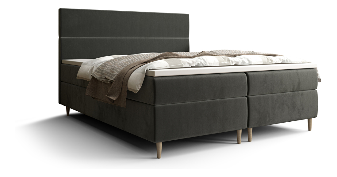 Manželská posteľ Boxspring 140 cm Flu Comfort (tmavosivá) (s matracom a úložným priestorom)