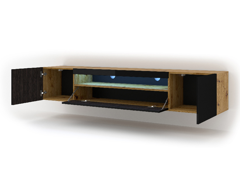 TV stolík/skrinka Aurora 200 (dub artisan + čierna) (LED)