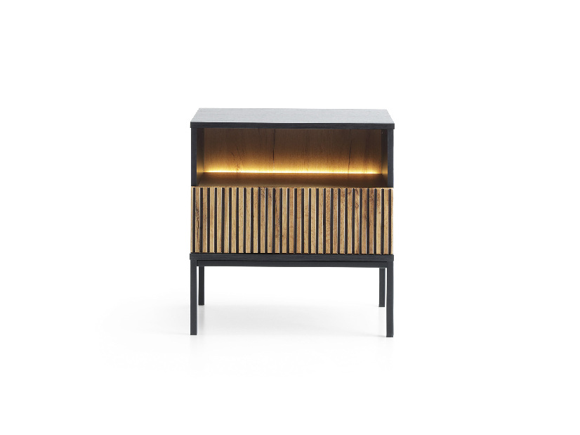 Nočny stolík Silvano S54 (čierna + dub wotan) (s LED osvetlením)