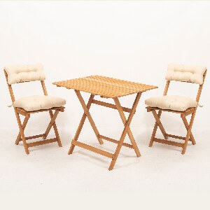 Súprava záhradného stola a stoličiek (3 kusy) Tabitha (prírodná + krémová)